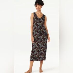 Joyspun|Boho floral patchwork style midi dress w pockets, sleeveless & drapey•XL